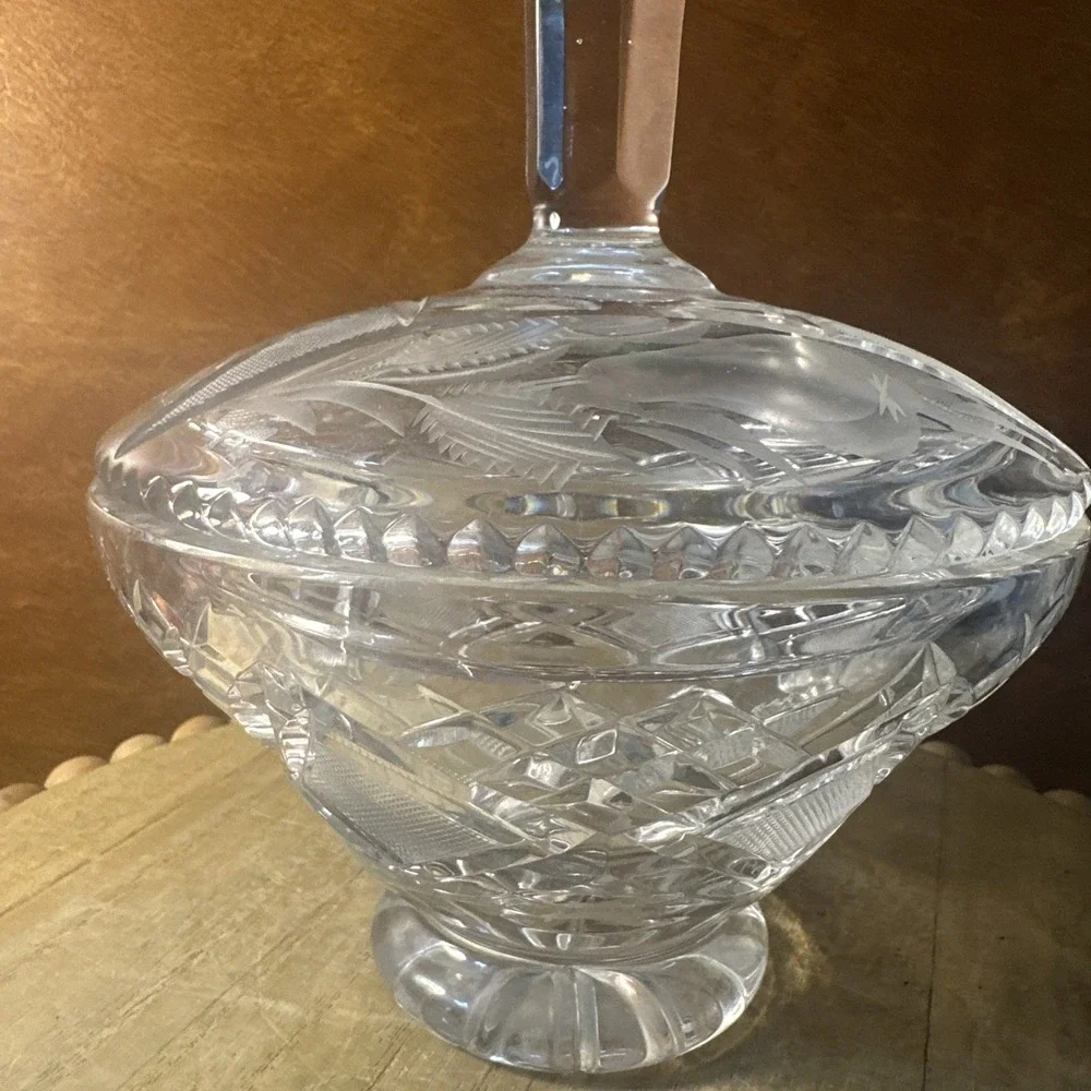 Vintage Clear Cut Crystal Candy Dish Lidded 1950's